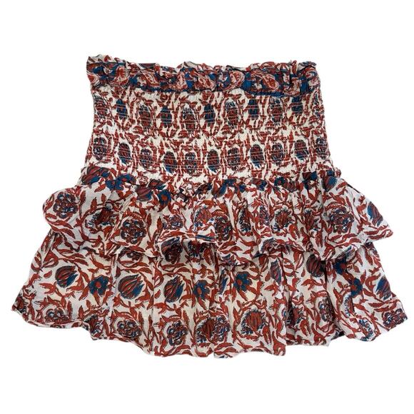 House Of Harlow 1960 Size M Smocked Mini Skirt Rust Floral Bohemian Cotton - Picture 2 of 7